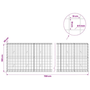 Γκαμπιόν με σύρμα 5 mm και πλέγμα 10x10 cm 700x30x100 εκ - Pakobazaar