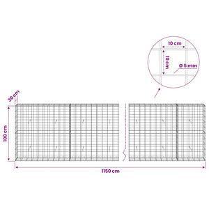 Γκαμπιόν με σύρμα 5 mm και πλέγμα 10x10 cm 1150x30x100 εκ - Pakobazaar