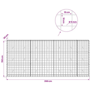 Γκαμπιόν με σύρμα 5 mm και πλέγμα 10x10 cm 350x30x150 εκ.