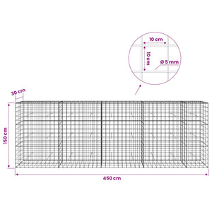 Γκαμπιόν με σύρμα 5 mm και πλέγμα 10x10 cm 450x30x150 εκ - Pakobazaar