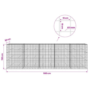 Γκαμπιόν με σύρμα 5 mm και πλέγμα 10x10 cm 500x30x150 εκ - Pakobazaar