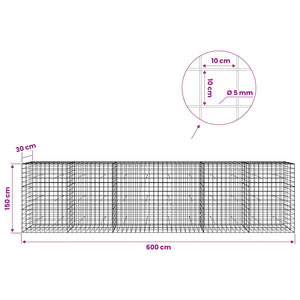 Γκαμπιόν με σύρμα 5 mm και πλέγμα 10x10 cm 600x30x150 εκ - Pakobazaar