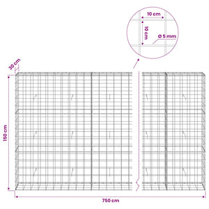 Γκαμπιόν με σύρμα 5 mm και πλέγμα 10x10 cm 750x30x150 εκ
