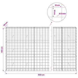 Γκαμπιόν με σύρμα 5 mm και πλέγμα 10x10 cm 950x30x150 εκ - Pakobazaar