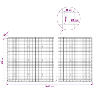 Γκαμπιόν με σύρμα 5 mm και πλέγμα 10x10 cm 1000x30x150 εκ. - Pakobazaar