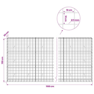 Γκαμπιόν με σύρμα 5 mm και πλέγμα 10x10 cm 1100x30x150 εκ - Pakobazaar