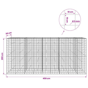 Γκαμπιόν με σύρμα 5 mm και πλέγμα 10x10 cm 450x30x200 εκ - Pakobazaar
