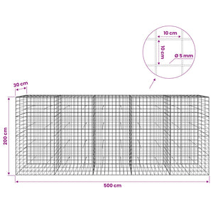 Γκαμπιόν με σύρμα 5 mm και πλέγμα 10x10 cm 500x30x200 εκ - Pakobazaar