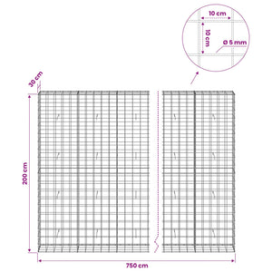 Γκαμπιόν με σύρμα 5 mm και πλέγμα 10x10 cm 750x30x200 εκ - Pakobazaar