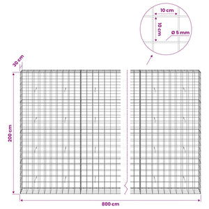 Γκαμπιόν με σύρμα 5 mm και πλέγμα 10x10 cm 800x30x200 εκ