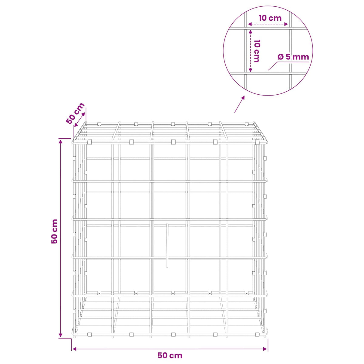 Γκαμπιόν με σύρμα 5 mm και πλέγμα 10x10 cm 50x50x50 εκ. - Pakobazaar