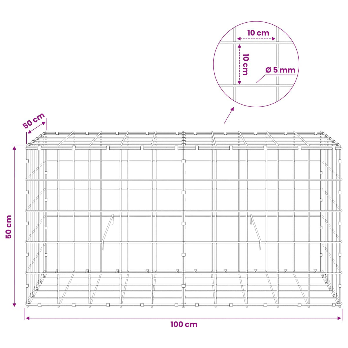 Γκαμπιόν με σύρμα 5 mm και πλέγμα 10x10 cm 100x50x50 εκ