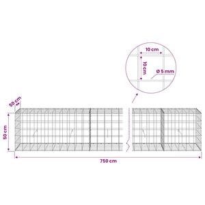 Γκαμπιόν με σύρμα 5 mm και πλέγμα 10x10 cm 750x50x50 εκ