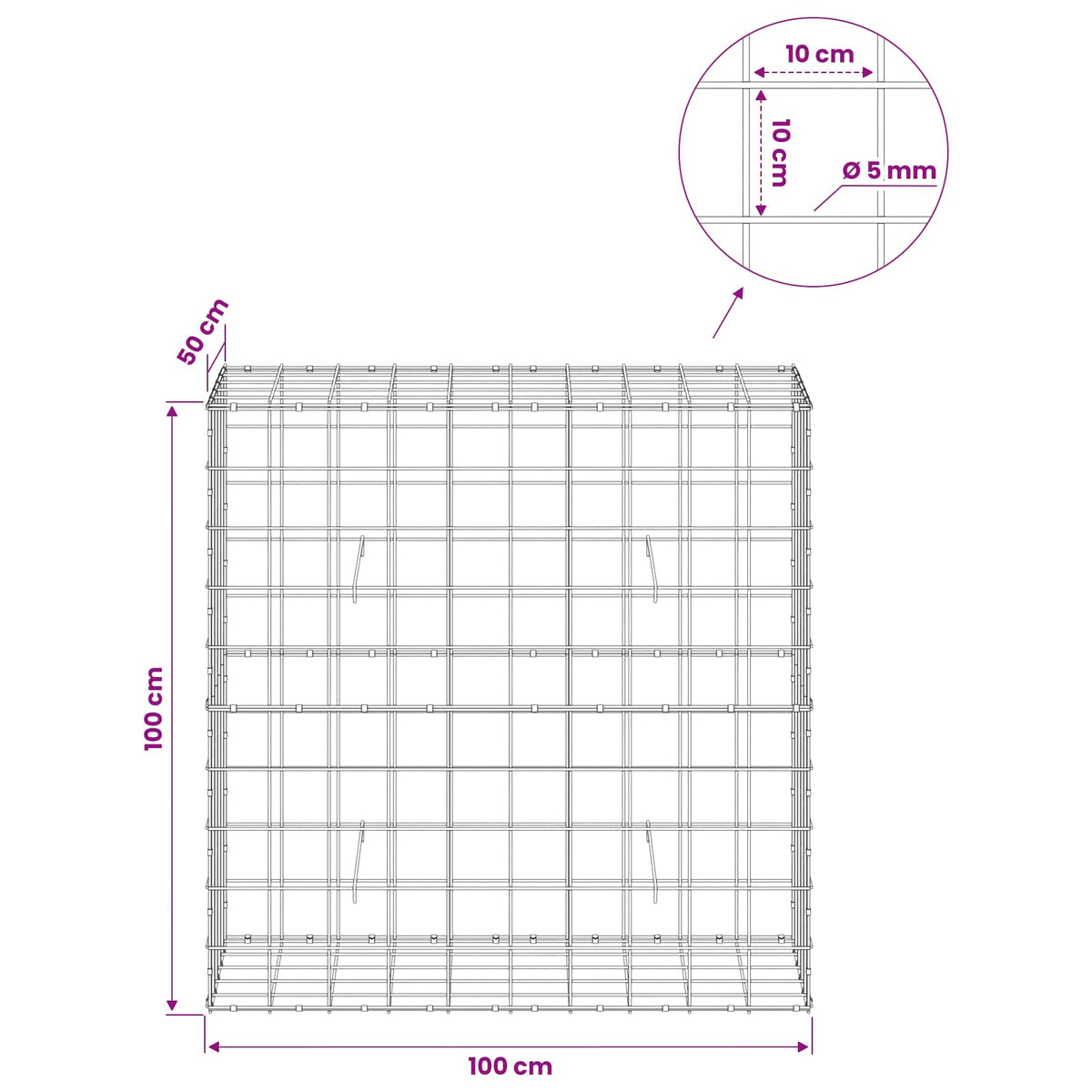 Γκαμπιόν με σύρμα 5 mm και πλέγμα 10x10 cm 100x50x100 εκ - Pakobazaar