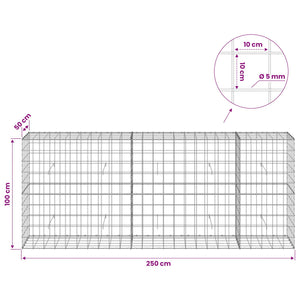 Γκαμπιόν με σύρμα 5 mm και πλέγμα 10x10 cm 250x50x100 εκ - Pakobazaar