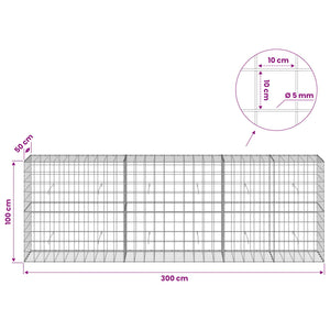 Γκαμπιόν με σύρμα 5 mm και πλέγμα 10x10 cm 300x50x100 εκ
