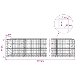 Γκαμπιόν με σύρμα 5 mm και πλέγμα 10x10 cm 1000x50x100 εκ. - Pakobazaar