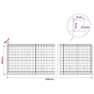 Γκαμπιόν με σύρμα 5 mm και πλέγμα 10x10 cm 1200x50x100 εκ - Pakobazaar