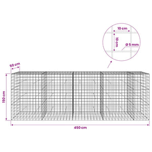 Γκαμπιόν με σύρμα 5 mm και πλέγμα 10x10 cm 450x50x150 εκ - Pakobazaar