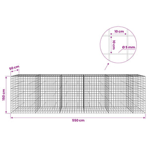 Γκαμπιόν με σύρμα 5 mm και πλέγμα 10x10 cm 550x50x150 εκ. - Pakobazaar