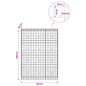 Γκαμπιόν με σύρμα 5 mm και πλέγμα 10x10 cm 150x50x200 εκ - Pakobazaar