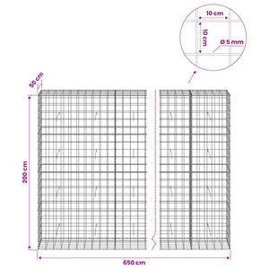 Γκαμπιόν με σύρμα 5 mm και πλέγμα 10x10 cm 650x50x200 εκ