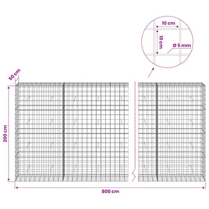 Γκαμπιόν με σύρμα 5 mm και πλέγμα 10x10 cm 800x50x200 εκ - Pakobazaar