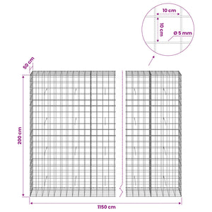 Γκαμπιόν με σύρμα 5 mm και πλέγμα 10x10 cm 1150x50x200 εκ - Pakobazaar