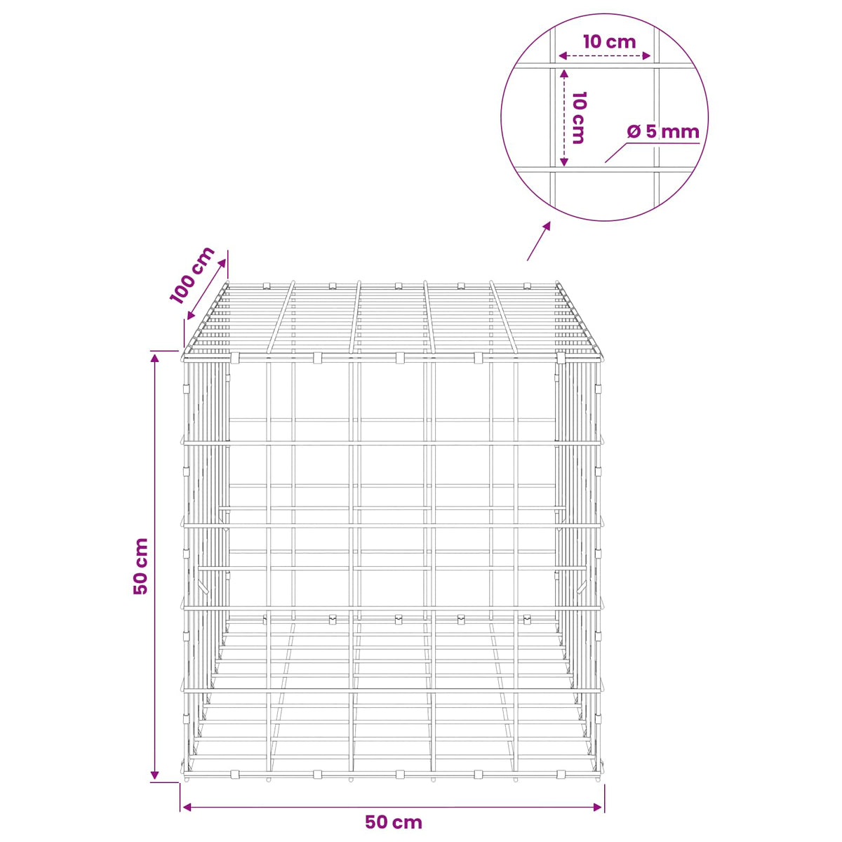 Γκαμπιόν με σύρμα 5 mm και πλέγμα 10x10 cm 50x100x50 εκ - Pakobazaar