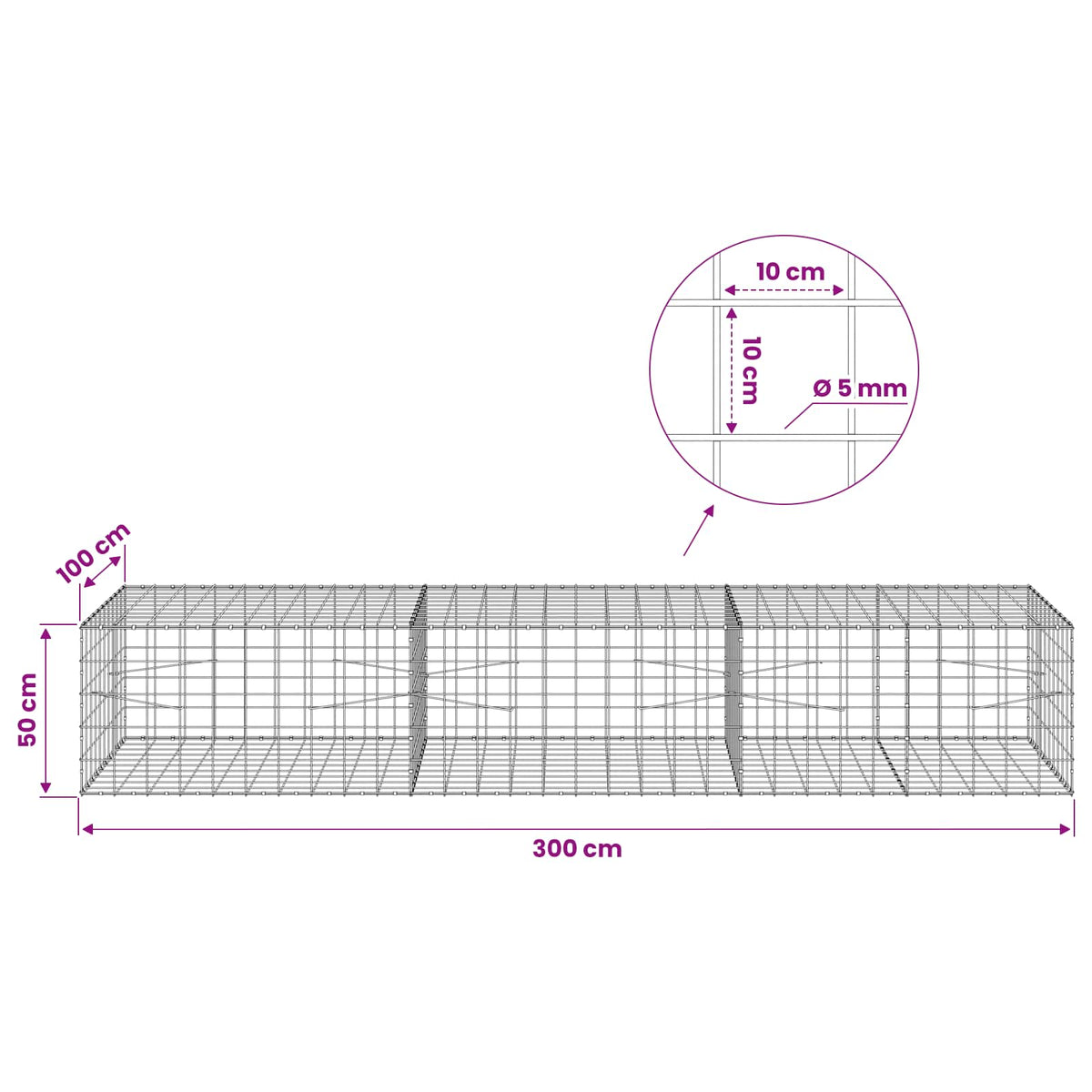 Γκαμπιόν με σύρμα 5 mm και πλέγμα 10x10 cm 300x100x50 εκ - Pakobazaar