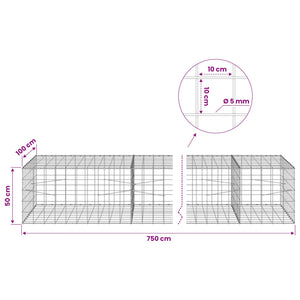 Γκαμπιόν με σύρμα 5 mm και πλέγμα 10x10 cm 750x100x50 εκ - Pakobazaar