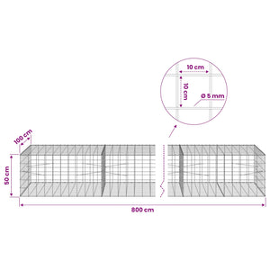 Γκαμπιόν με σύρμα 5 mm και πλέγμα 10x10 cm 800x100x50 εκ. - Pakobazaar