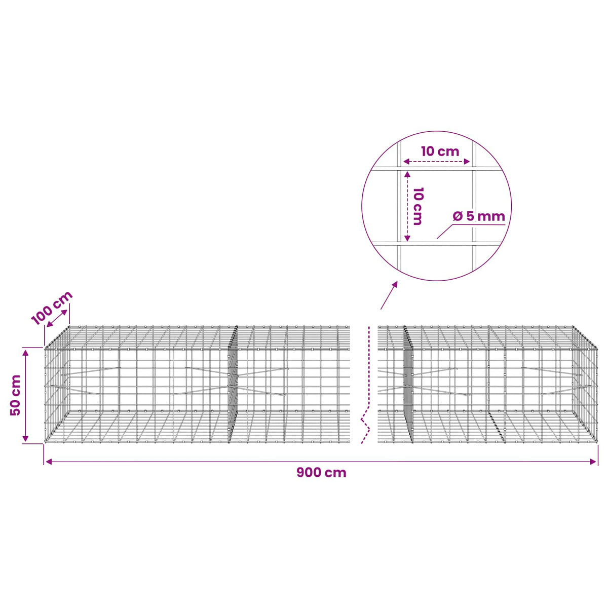 Γκαμπιόν με σύρμα 5 mm και πλέγμα 10x10 cm 900x100x50 εκ. - Pakobazaar