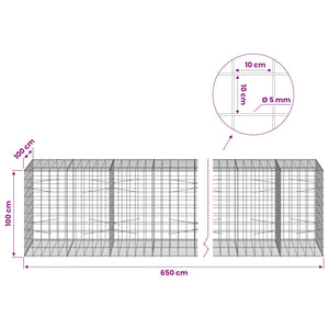 Γκαμπιόν με σύρμα 5 mm και πλέγμα 10x10 cm 650x100x100 εκ