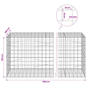 Γκαμπιόν με σύρμα 5 mm και πλέγμα 10x10 cm 900x100x100 εκ