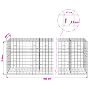 Γκαμπιόν με σύρμα 5 mm και πλέγμα 10x10 cm 1150x100x100 εκ. - Pakobazaar