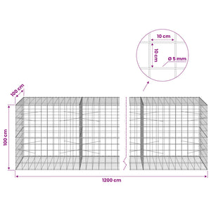 Γκαμπιόν με σύρμα 5 mm και πλέγμα 10x10 cm 1200x100x100 εκ - Pakobazaar