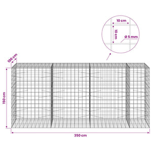 Γκαμπιόν με σύρμα 5 mm και πλέγμα 10x10 cm 350x100x150 εκ. - Pakobazaar