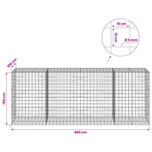 Γκαμπιόν με σύρμα 5 mm και πλέγμα 10x10 cm 400x100x150 εκ. - Pakobazaar