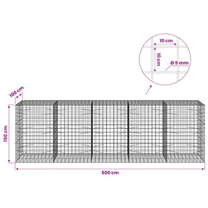 Γκαμπιόν με σύρμα 5 mm και πλέγμα 10x10 cm 500x100x150 εκ. - Pakobazaar