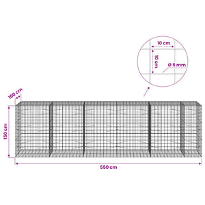 Γκαμπιόν με σύρμα 5 mm και πλέγμα 10x10 cm 550x100x150 εκ. - Pakobazaar