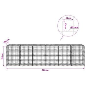 Γκαμπιόν με σύρμα 5 mm και πλέγμα 10x10 cm 600x100x150 εκ - Pakobazaar
