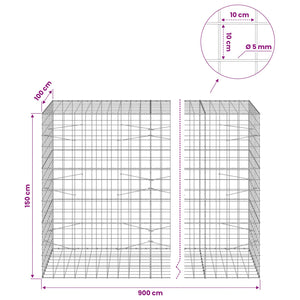 Γκαμπιόν με σύρμα 5 mm και πλέγμα 10x10 cm 900x100x150 εκ
