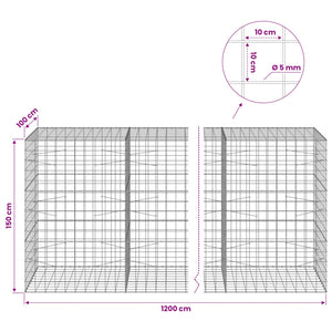 Γκαμπιόν με σύρμα 5 mm και πλέγμα 10x10 cm 1200x100x150 εκ. - Pakobazaar