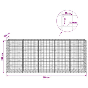 Γκαμπιόν με σύρμα 5 mm και πλέγμα 10x10 cm 500x100x200 εκ