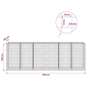 Γκαμπιόν με σύρμα 5 mm και πλέγμα 10x10 cm 600x100x200 εκ