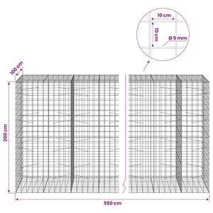 Γκαμπιόν με σύρμα 5 mm και πλέγμα 10x10 cm 950x100x200 εκ - Pakobazaar