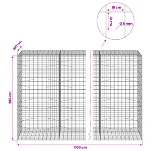 Γκαμπιόν με σύρμα 5 mm και πλέγμα 10x10 cm 1100x100x200 εκ