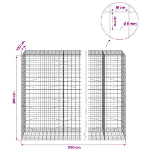 Γκαμπιόν με σύρμα 5 mm και πλέγμα 10x10 cm 1150x100x200 εκ - Pakobazaar