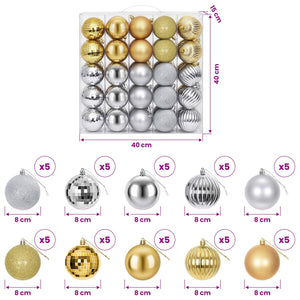 Σετ Χριστουγεννιάτικων Μπαλών 50 τμχ. Ασημί και χρυσό 8 εκ.
